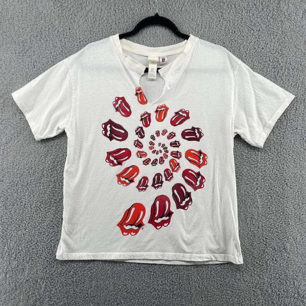 H&M Rolling Stones Shirt Womens Size Medium White Red Band Tee